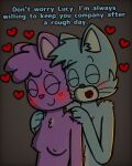 &lt;3 2024 anthro blush breasts clothed clothing colored dialogue digital_drawing_(artwork) digital_media_(artwork) domestic_cat duo eggnaug felid feline felis female fur hair happy looking_pleasured lucy_(eggnaug) male male/female mammal marshall_(eggnaug) massage medium_breasts nipples nude nuzzling reassuring romantic romantic_ambiance romantic_couple shaded shoulder_grab shoulder_rub simple_background smile supporting_partner text topless topless_female topless_male url wholesome