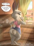 absurd_res anthro bonnie_hopps butt clothed clothing digital_media_(artwork) disney english_text female food fur hi_res lagomorph leporid link6432 looking_at_viewer mammal panties pastry pie rabbit smile solo text underwear zootopia