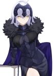  1girl absurdres ahoge armor armored_dress black_dress breasts chain collar dress fate/grand_order fate_(series) gauntlets grey_hair headpiece highres jeanne_d&#039;arc_alter_(avenger)_(fate) jeanne_d&#039;arc_alter_(fate) large_breasts looking_at_viewer metal_collar okuma707 plackart short_hair solo yellow_eyes 