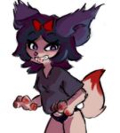 anthro azur746 black_hair bow_ribbon clothed clothing domestic_cat felid feline felis female hair mammal red_tail smug solo tail