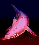  absurd_res angry female fish hi_res looking_at_viewer marine pink_body rollwulf scar shark simple_background swimming teeth 
