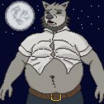 1:1 anthro canid canine canis clothed clothing digital_media_(artwork) male mammal moon night open_clothing open_shirt open_topwear overweight overweight_male pixel_(artwork) shirt solo topwear u4e weight_gain wolf yenoc