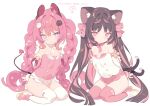  2girls animal_ears blade_(galaxist) braid cat_ears cat_girl cat_tail demon_girl demon_horns demon_tail detached_sleeves flat_chest full_body horns indie_virtual_youtuber long_hair mel_mellow multiple_girls nekoyama_nae sitting tail thighhighs twin_braids virtual_youtuber 