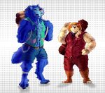 anthro bear bearinvernal belt blue_body blue_fur bottomwear canid canine canis claws clothed clothing duo explorer explorer_outfit fangs fur hat headgear headwear hi_res male mammal paws piercing polar_bear shorts slightly_chubby slightly_muscular tail teeth travel_bag traveling ursine were werecanid werecanine werewolf white_body white_fur wolf