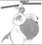 absol anthro aphrodite aphrodite_the_absol breasts claws dialogue female generation_3_pokemon heart_pattern heartbutt hi_res horn hyper_pregnant lipstick makeup mature_female melee_weapon nintendo pokemon pokemon_(species) polearm pregnant sajik scythe scythe_horn scythe_tail solo text weapon