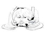  1girl artist_name chibi closed_mouth commentary english_commentary full_body greyscale hatsune_miku headset highres lips long_hair looking_to_the_side monochrome odakuram realistic sideways_glance simple_background solo vocaloid watermark what white_background 