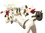  ahoge artist_request ass back belt black_gloves candy gloves guilty_gear guilty_gear_xrd guilty_gear_xrd:_revelator halo jack-o_(guilty_gear) jacket lollipop long_hair long_sleeves looking_at_viewer mask mask_removed multicolored_hair one_eye_closed pants pantylines platinum_blonde red_eyes red_hair shiny shiny_clothes shiny_hair solo very_long_hair wink 