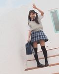  animated animated_gif asian bookbag photo school_uniform skirt twintails waving 