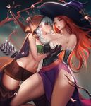  breast_grab breasts cleavage dragon&#039;s_crown dragon's_crown elf elf_(dragon&#039;s_crown) elf_(dragon's_crown) large_breasts long_hair multiple_girls red_hair sakimichan silver_hair sorceress_(dragon&#039;s_crown) sorceress_(dragon's_crown) witch yuri 
