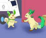 2024 3_toes absurd_res black_nose brown_eyes duo eeveelution feet feral fur generation_4_pokemon gesture hi_res kemo_leight leaf_ears leaf_tail leafeon lifmunk mammal meme nintendo open_mouth pal_(species) palworld pointing pointing_at_another pokemon pokemon_(species) red_eyes spider-man_pointing_at_spider-man tail toes yellow_body yellow_fur