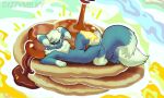 absurd_res anthro biped blue_body blue_fur butter dairy_products dipstick_tail dizzymilky food fur generation_6_pokemon hi_res male markings meowstic nintendo pancake pokemon pokemon_(species) solo syrup tail tail_markings
