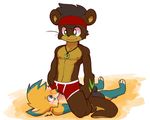  abs anthro athletic blush boxer_briefs bulge canine clothed clothing crotch_sniffing cute_fangs duo fox headband looking_down lying male male/male mammal mustelid naughty_face nipples on_back otter pendant pinned signature straddling tenting topless underwear whiskers whiteleo 