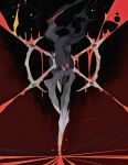  abstract_background alternate_color arceus dripping full_body glowing glowing_eye highres kamikiririp liquid looking_at_viewer no_humans pokemon pokemon_(creature) red_background red_eyes signature solo twitter_username 