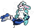 abdominal_bulge anthro blue_body blue_fur blush bodily_fluids breasts breath_cloud cimaris_(emote) cinderace cowgirl_position cum cum_inside duo eeveelution elodie_(emote) eveelution female from_front_position fur generation_4_pokemon generation_6_pokemon generation_8_pokemon genital_fluids genitals hand_holding hybrid journalfry lopunny low_res lying male male/female multicolored_body nintendo nose_bandage on_bottom on_top penis pokemon pokemon_(species) sex small_breasts sylveon white_body white_fur