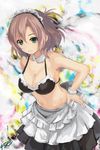  alternate_costume apron armpits artist_name bare_shoulders breasts cleavage commentary_request enmaided green_eyes hand_on_hip kantai_collection kinugasa_(kantai_collection) large_breasts looking_at_viewer maid maid_apron maid_bikini maid_headdress navel pink_hair solo waist_apron yanagi_wakana 