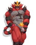 2024 abs anthro biceps bulge claws cldmkr clothing fangs finger_claws fur generation_7_pokemon green_eyes hi_res incineroar male muscular muscular_anthro muscular_male nintendo nipples open_mouth pecs pinup pokemon pokemon_(species) portrait pose quads sharp_teeth simple_background solo speedo speedo_down standing swimwear teeth three-quarter_portrait triceps white_background yellow_sclera