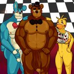 animatronic anthro areola athan_the_monster athletic avian ball ball_squish balls bear belly big_breasts big_muscles big_penis bird blush bodily_fluids bow_tie breasts brown_body brown_fur chicken clothing eyebrows female fingers five_nights_at_freddy&#039;s five_nights_at_freddy&#039;s_2 flaccid fur galliform gallus_(genus) genital_fluids genitals group hat headgear headwear hi_res holding_back holding_ball holding_object humanoid_genitalia imminent_sex lagomorph leporid looking_at_viewer machine male mammal muscle_size_difference muscle_tone musclegut muscular muscular_anthro muscular_male navel nipples nude pecs penis penis_size_difference phasianid precum rabbit robot scottgames slightly_chubby slightly_chubby_male smile smiling_at_viewer squish top_hat toy_bonnie_(fnaf) toy_chica_(fnaf) toy_freddy_(fnaf) trio