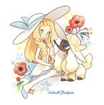  chromatic_aberration flower furfrou green_eyes hat lillie_(pokemon) pokemon pokemon_sm 