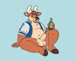 alcoholic_drink anthro blush bottomless clothed clothing deer drunk erection genitals grovesetter humanoid_genitalia humanoid_penis jacket male mammal penis slightly_chubby solo substance_intoxication topwear
