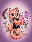 absurd_res anal_beads anthro arisel_uwu bodily_fluids bulge clothing condom dildo eyewear felid feline glasses hi_res lube_bottle male male/male mammal open_mouth paws saliva saliva_string scarf sex_toy sexual_barrier_device solo spread_legs spreading tail tinky_(character) underwear vibrator
