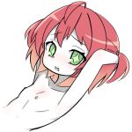  absurdres ahoge armpits breasts collarbone colored_skin fang flat_chest fuyo_cloverfield green_eyes highres idol_corp nipples notkuriimu nude red_hair shy small_breasts solo sparkling_eyes topless twintails virtual_youtuber white_skin 