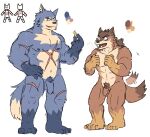 a3f5errt8 abs another_eidos_of_dragon_vein_r anthro blue_body blue_fur canid canine canis duo eye_scar facial_scar fur gloves_(marking) hi_res jackal leg_markings male mammal markings nipples nude orta_(anothereidos_r) pecs pollon_(anothereidos_r) pubes scar socks_(marking) standing wolf