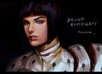  artist_name black_hair bob_cut bruno_buccellati character_name eyebrows eyelashes grey_eyes highres jojo_no_kimyou_na_bouken letterboxed male_focus meron_nouka portrait signature solo zipper 