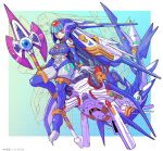  1girl android breasts fairy_leviathan_(mega_man) forehead_jewel glowing glowing_eyes helmet highres holding holding_polearm holding_weapon large_breasts mecha mechanical_tail mega_man_(series) mega_man_x_(series) mega_man_x_dive mega_man_zero_(series) mermaid monster_girl oomasa_teikoku polearm red_eyes robot robot_girl spear tail weapon 