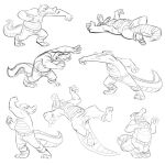 2016 alligator alligatorid anthro belly bottomwear brok_(brok_the_investigator) brok_the_investigator clothing concept_art crocodilian humanoid_hands lying male moobs musclegut muscular official_art open_mouth pants reptile richard_gaines scalie simple_background slightly_chubby solo white_background