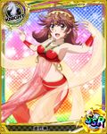  arabian_clothes blush breasts brown_hair card_(medium) chess_piece dancer earrings gauntlets hair_ornament high_school_dxd jewelry knight_(chess) light_brown_eyes medium_breasts meguri_tomoe necklace official_art smile solo trading_card twintails 