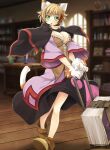  1girl animal_ears animal_hands atelier-moo book breasts brown_hair cat_ears cat_girl cat_tail cloak feline_sora full_body gloves green_eyes large_breasts open_mouth paw_gloves short_hair skirt solo standing tail wizards_symphony 
