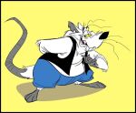 2020 anthro belly biped black_nose bottomwear clothing male mammal murid murine overweight overweight_male rat richard_gaines rodent shorts simple_background solo white_body yellow_background