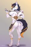  anthro asheraart balls butt canid canine canis cypherwolf invalid_tag jackal male mammal muscular nude solo 