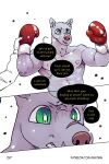 angry bastriw boxing_gloves canid canine canis clothing comic dialogue green_eyes handwear hi_res male mammal muscular muscular_male nico_(bastriw) shirtless text wolf