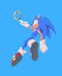  1boy animal_ears animal_nose blue_background closed_mouth commentary_request full_body furry furry_male gloves green_eyes korean_commentary male_focus red_footwear ring_(sonic) shoe_soles shoes simple_background solo sonic_(series) sonic_the_hedgehog tail white_gloves yangfaa_sonic 