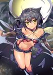  animal_ears bare_shoulders bat_wings black_hair blush braid breasts bridal_gauntlets choker commentary_request dark_skin demon_girl demon_tail highres konbu_wakame long_hair looking_at_viewer md5_mismatch navel original single_braid small_breasts smile solo succubus tail tan very_long_hair wings yellow_eyes 
