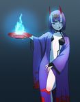  :d :q bad_id bad_pixiv_id bangs blue_eyes blue_fire blunt_bangs cup dish eyebrows eyebrows_visible_through_hair fate/grand_order fate_(series) fire flame hair_ornament hand_on_own_stomach highres hitodama horns japanese_clothes kimono knee_up looking_at_viewer navel oni oni_horns open_clothes open_kimono open_mouth outstretched_arm purple_hair sakazuki short_hair shuten_douji_(fate/grand_order) smile solo tongue tongue_out white_skin wide_sleeves yue_(tada_no_saboten) 