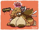 2023 all_fours anthro anthro_on_anthro anthro_penetrated anthro_penetrating anthro_penetrating_anthro areola big_areola big_breasts blush bodily_fluids breasts brookie_(thepinkjay5) brown_body brown_fur brown_hair canid canine canis combo cum cum_inside digital_media_(artwork) domestic_cat domestic_dog drooling duo english_text felid feline felis female female_penetrated from_behind_position fur gameplay_mechanics genital_fluids grey_body grey_fur hair half-closed_eyes hi_res long_hair male male/female male_penetrating male_penetrating_female mammal narrowed_eyes obscured_genitals obscured_penetration penetration saliva sex size_difference smaller_male sweat sweaty_breasts text thepinkjay5