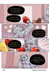 bastriw boxing_gloves canid canine canis clothing comic dialogue fight green_eyes handwear hi_res male mammal muscular muscular_male nico_(bastriw) shirtless text wolf