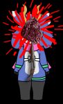 1000_hours_in_ms_paint 2024 ambiguous_gender anthro black_background blood blood_splatter blue_body blue_fur bodily_fluids clothing footwear fur gore gun hi_res legwear ranged_weapon real shotgun simple_background socks standing teeth thigh_highs thigh_socks unknown_artist unknown_species weapon what white_body white_fur wolt wounded