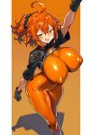  1girl ahoge bodysuit breasts covered_nipples ebora english_commentary fate/grand_order fate_(series) fujimaru_ritsuka_(female) highres large_breasts looking_at_viewer one_side_up orange_eyes orange_hair short_hair skin_tight smile solo 