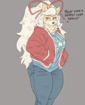 anthro big_breasts breasts canid canine ceroba_(undertale_yellow) clothed clothing female fox hair huge_breasts jacket long_hair mammal neck_tuft red_eyes signirsol solo thick_thighs topwear tuft undertale_(series) undertale_yellow winter_coat