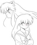  1girl 1guy blush inuyasha kj_(artist) monochrome sailor_fuku 