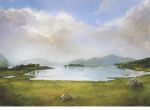  blue_sky cloud cloudy_sky day grass hill lake mimoth mountain mountainous_horizon nature no_humans original painting_(medium) scenery sky traditional_media tree water 