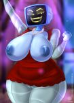 absurd_res areola big_breasts blue_areola blue_nipples blurred_background breasts camel_toe cleavage clothed clothing dress female gem genitals hi_res huge_breasts humanoid jewelry karen_plankton machine necklace nickelodeon nipples not_furry pearl_(gem) pearl_necklace pussy robot robot_humanoid screen screen_face smug solo spongebob_squarepants teenagebratwurst