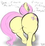 big_butt butt cutie_mark english_text equid equine female feral fluttershy_(mlp) friendship_is_magic gloryworm hair hasbro hi_res mammal my_little_pony mythological_creature mythological_equine mythology pegasus pink_hair pink_tail sketch solo tail text trotting walking wings yellow_body