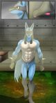 anthro blue_body blue_fur comic comic_panel duo fluffy fluffy_tail fur generation_4_pokemon hi_res lucario male male/male muscular muscular_anthro nintendo nude_male pokemon pokemon_(species) red_eyes sethmetparriere tail