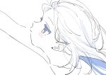  1girl arm_up blush expressionless highres long_hair original osakana_(osakanagazoubot) profile reaching simple_background sketch solo white_background white_eyes white_hair white_theme 