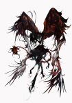  antennae black_fur black_wings colored_skin creature demon digitigrade full_body hand_on_own_face highres kamikiririp multicolored_skin multicolored_wings no_humans original red_tail red_wings white_background white_skin white_wings wings 