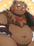 2024 anthro bear belly big_belly blush brown_body brown_fur cute_fangs fur hi_res kemono male mammal metaporin navel overweight overweight_male solo